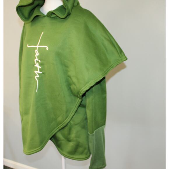 Ladies Hoodie Junior Sz XL Sweatshirt Faith LS pockets Embroidered Green Unique - Picture 3 of 11